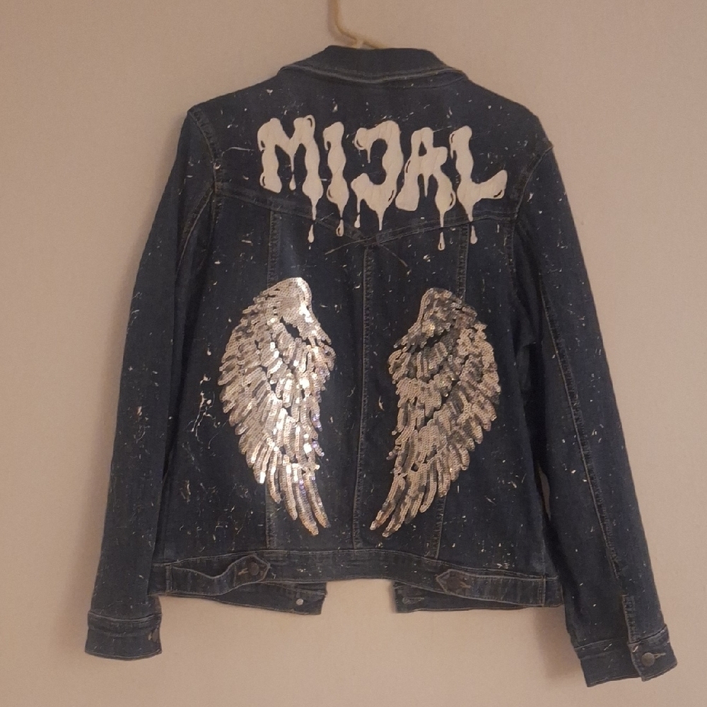 Riders by Lee Blue Jean Jacket with Silver Wing Design, Motorcycle, Rock - Picture 2 of 7